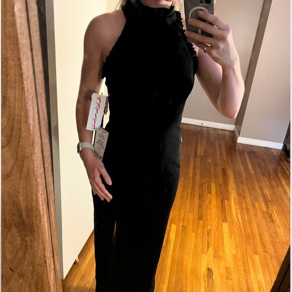 Petite Ruffled Halter Mock Neck Cutout-Back Gown - Picture 5 of 11